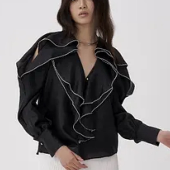 MIANOTTE Off-the-Shoulder Ruffle Detail Organza Blouse size 2 - Picture 3 of 10